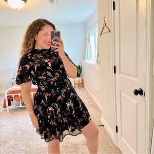 Anthropologie Corey Lynn Calter Black Silk Floral Organza Mini Dress Small